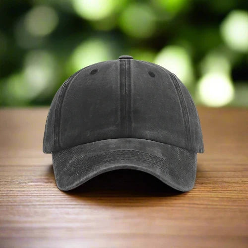 A black stone washed baseball cap is on display for your outdoor style.