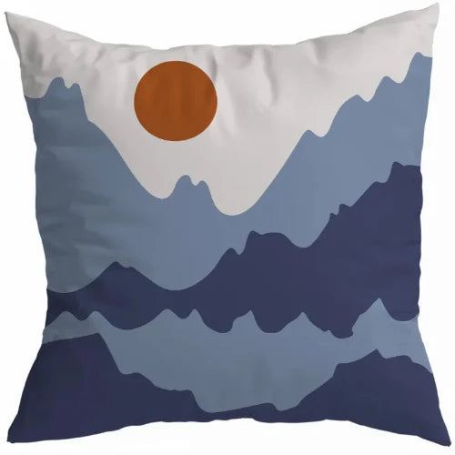 Our Light Blue Abstract Sun and Mountain design features a deep mustard Sun over four layers of an abstract depiction of mountains. The bottom and third layer are dark blue and the second fourth layer are light blue. This is the wanderlust adventure you enjoy.