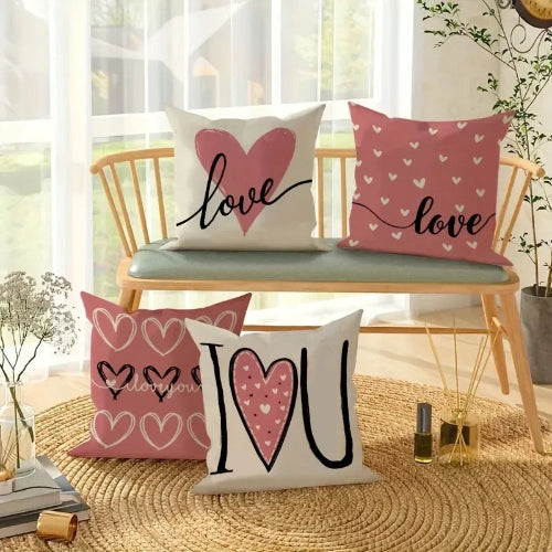 This picture shows all four pillow covers, they say Love, I love your, or love you.  They come in pink or white background with black or white decorative print