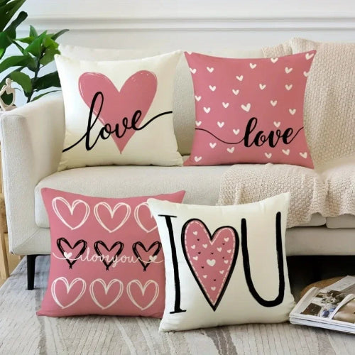 This collection features four different pillow decor.  Two come on white pillow case, and two on pink pillow case.  