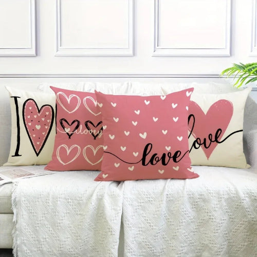 This picture shows all four pillow covers, they say Love, I love your, or love you.  They come in pink or white background with black or white decorative print