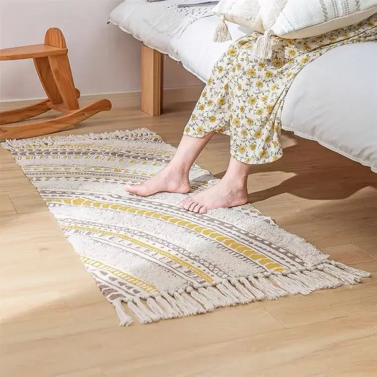 Handwoven Bohemian Rug | Bedside Linen Rug