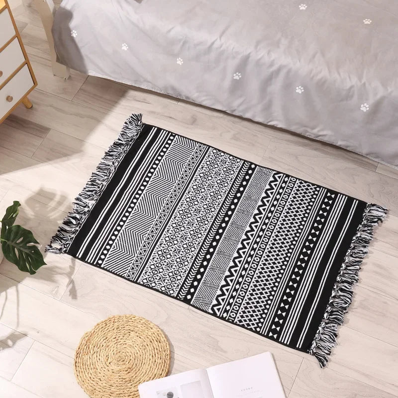 Handwoven Bohemian Rug | Bedside Linen Rug