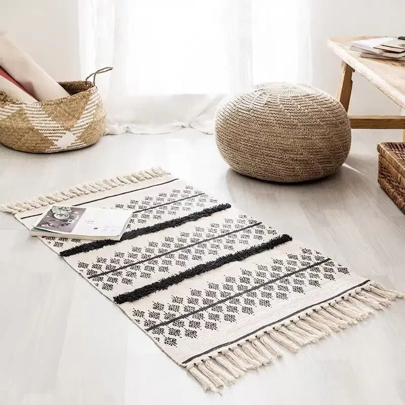 Handwoven Bohemian Rug | Bedside Linen Rug