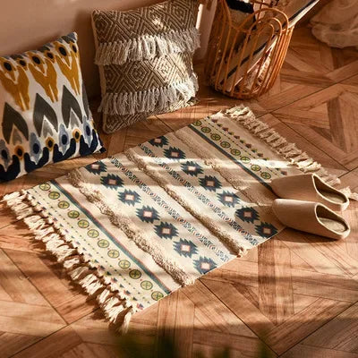 Handwoven Bohemian Rug | Bedside Linen Rug