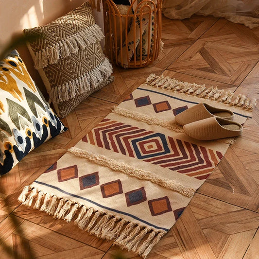 Handwoven Bohemian Rug | Bedside Linen Rug