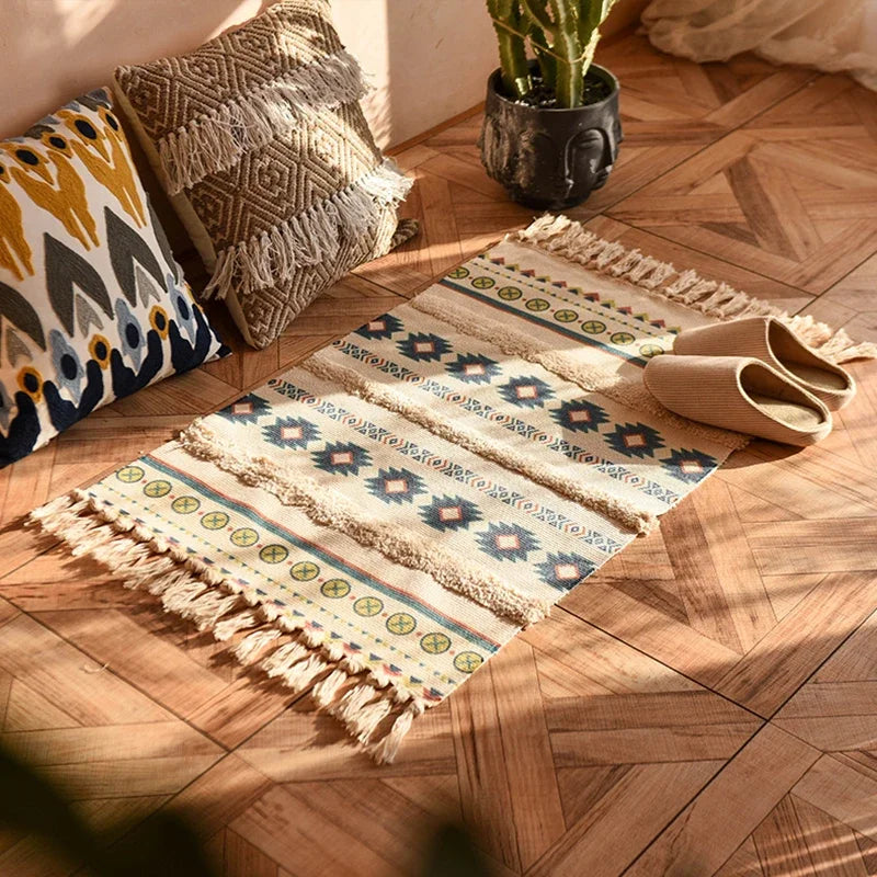 Handwoven Bohemian Rug | Bedside Linen Rug