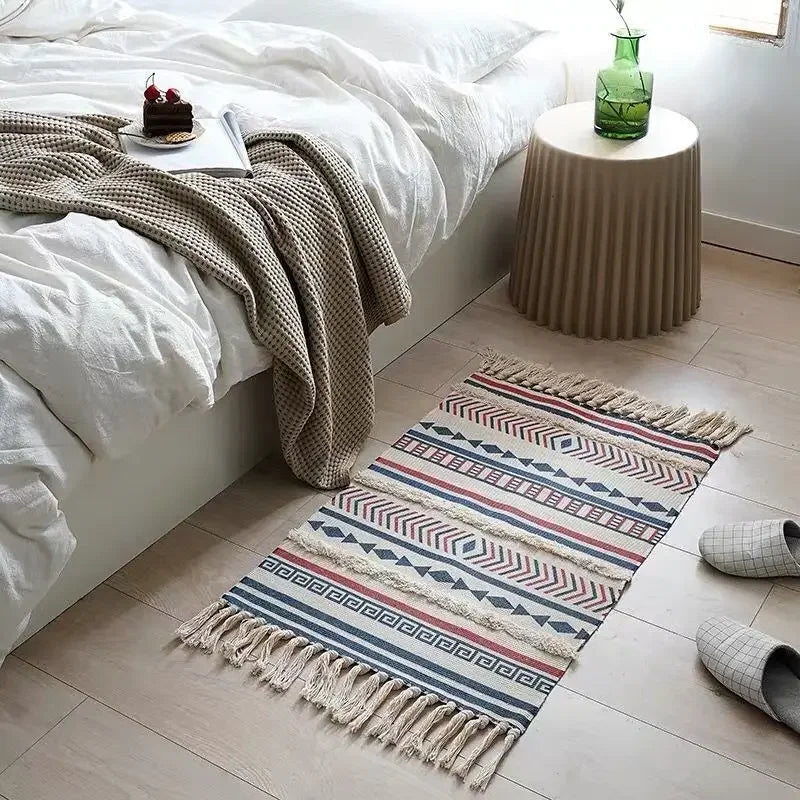 Handwoven Bohemian Rug | Bedside Linen Rug