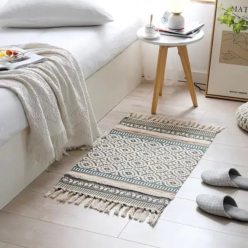 Handwoven Bohemian Rug | Bedside Linen Rug