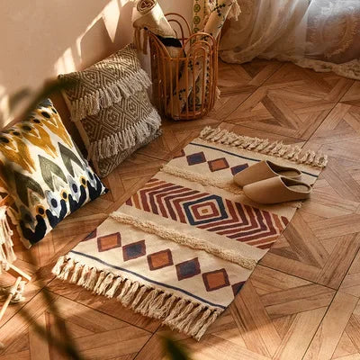 Handwoven Bohemian Rug | Bedside Linen Rug