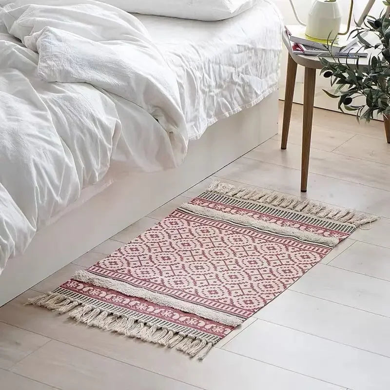 Handwoven Bohemian Rug | Bedside Linen Rug