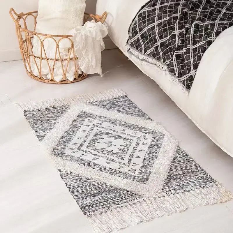 Handwoven Bohemian Rug | Bedside Linen Rug