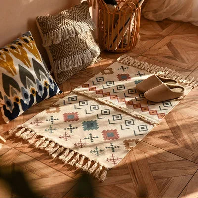 Handwoven Bohemian Rug | Bedside Linen Rug