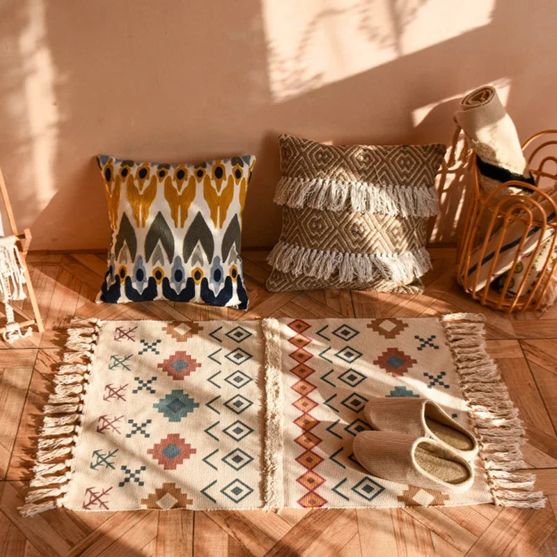 Handwoven Bohemian Rug | Bedside Linen Rug